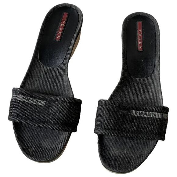 Prada Canvas Slipon Sandals Black - EU 39/ US 9 - Picture 1 of 2